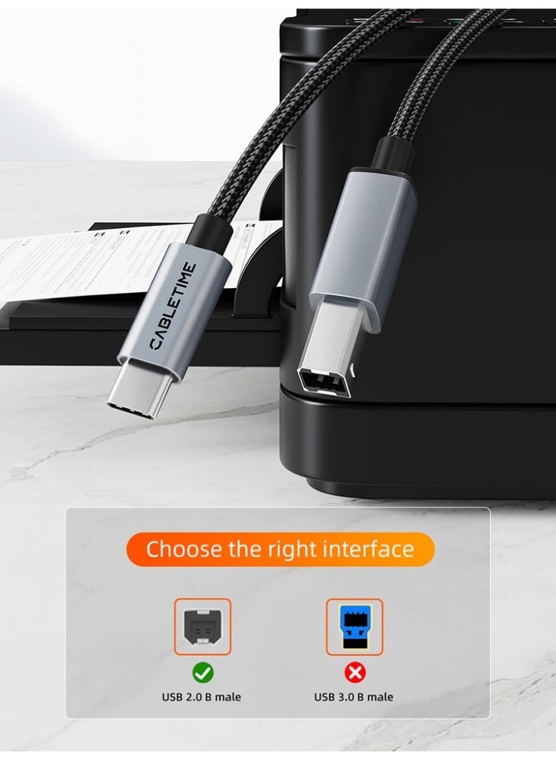 كابل تايم كابل طابعة USB-C إلى USB-B 2.0 وكابل MIDI متوافق مع بيانو ياماها - Image 5